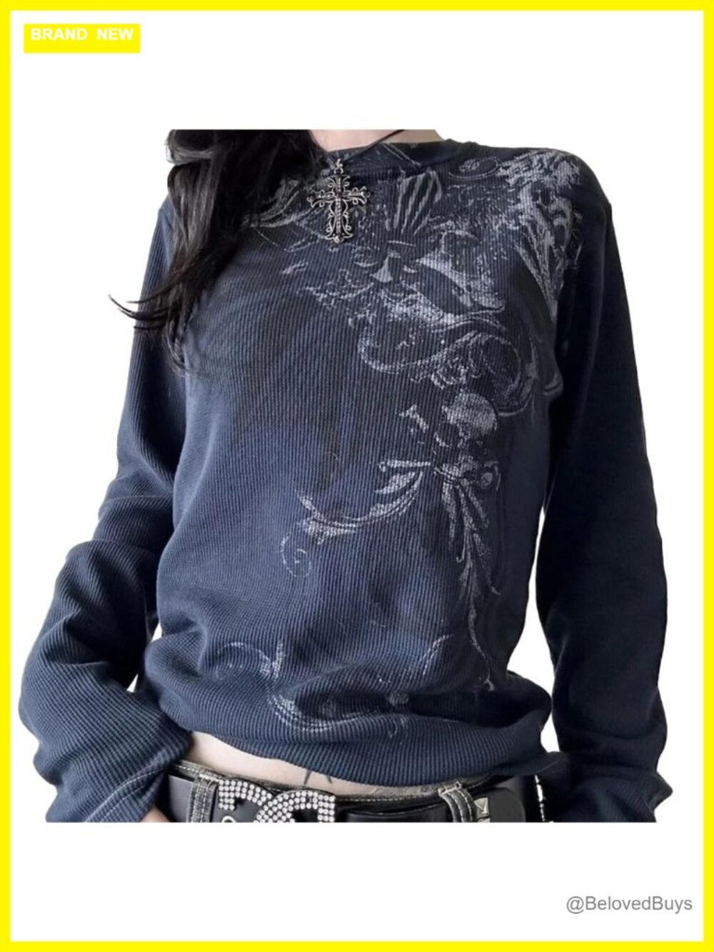 Y2K Grunge Graphic Long Sleeve Pullover Tee Vintage Goth Style